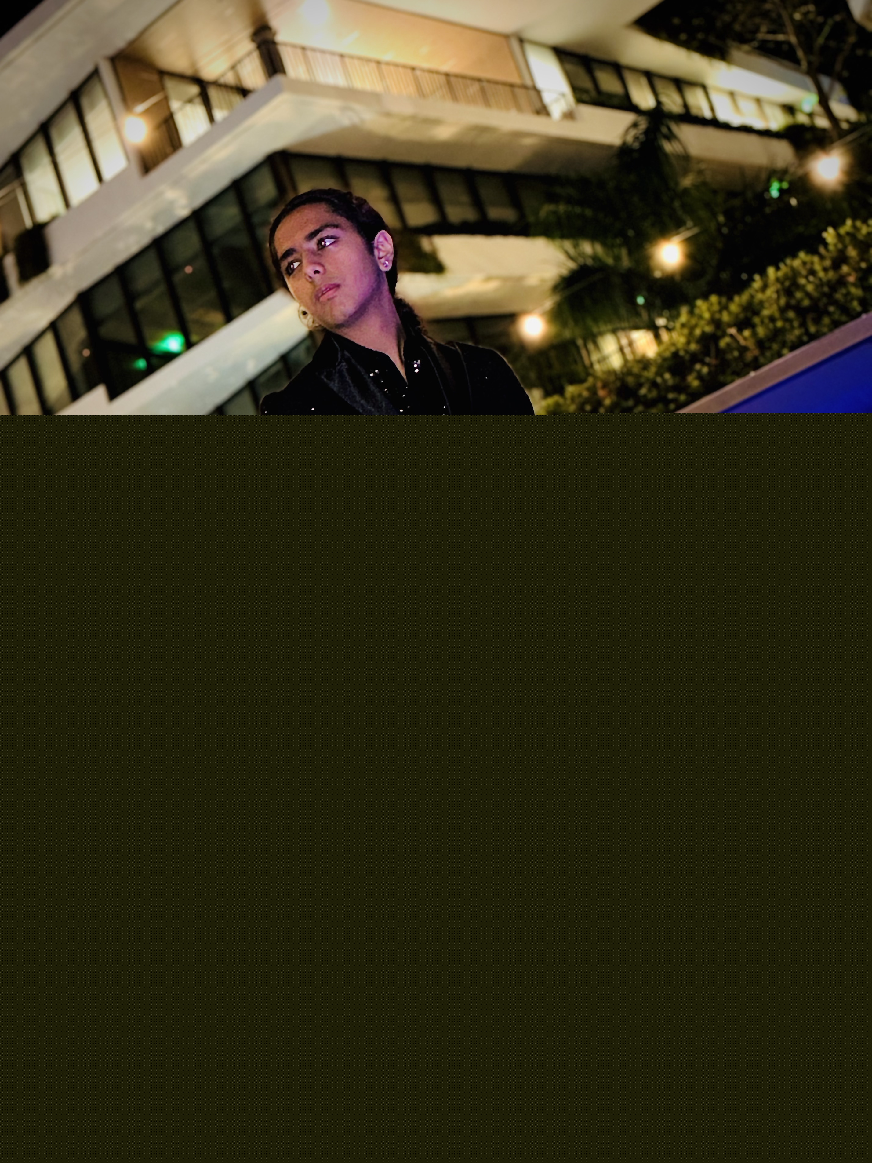 Aryan Rohira outside the iconic Bacara Lounge in Miami Beach